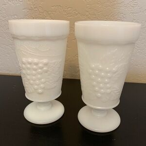 Anchor Hocking Vintage Grape and Leaf Milk Glass Goblet